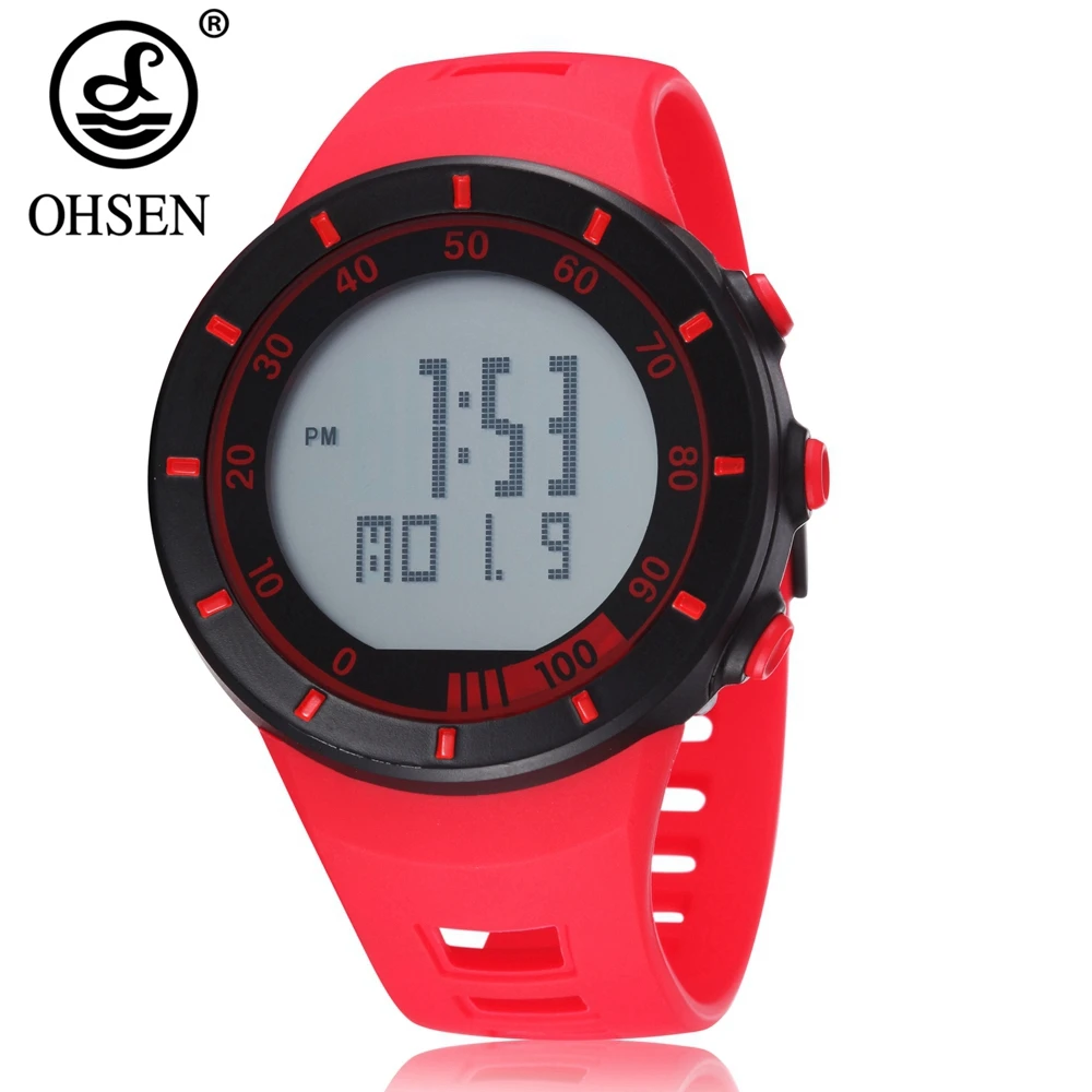 Red Waterproof Fashion Silicone Digital Women's Sport Watch