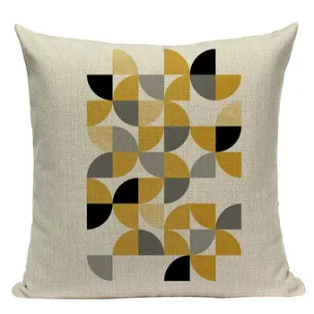 

Yellow Geometric Cushion Cover Nordic Round Triangle Pillowcase Deer Heart Throw