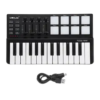 

Worlde Panda mini Portable Mini 25-Key USB Keyboard and Drum Pad MIDI Controller Professional Musical Instruments Black Color