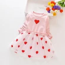 Весенне-осеннее платье для девочек платье с длинными рукавами и принтом сердца для маленьких девочек от 1 до 8 лет милые хлопковые удобные сетчатые платья для малышей