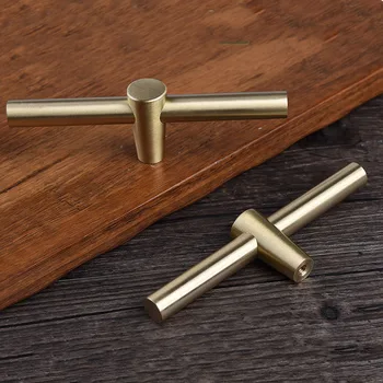 

1pc T Bar Knobs Pulls Pure Copper Kitchen Cabinet Door Handles Brushed Gold Brass Drawer Knobs Pull Handles Dresser Pulls