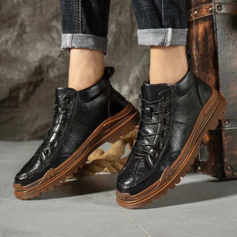 Удобные мужские кожаные ботинки; Качественная кожаная зимняя обувь; мужские зимние ботинки; сохраняющие тепло мужские уличные кроссовки; Tide shoes* 623