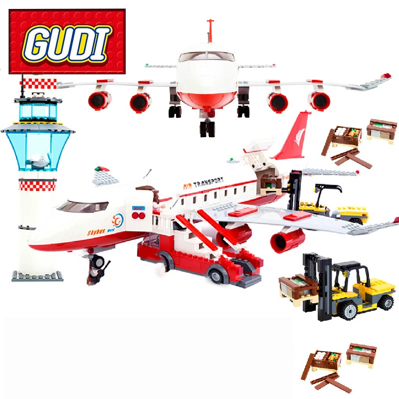 GUDI 8913 City Passenger Airplane Building Blocks 856pcs Kids DIY Bricks Toys for Children Birthday Gift Toy Brinquedos | Игрушки и