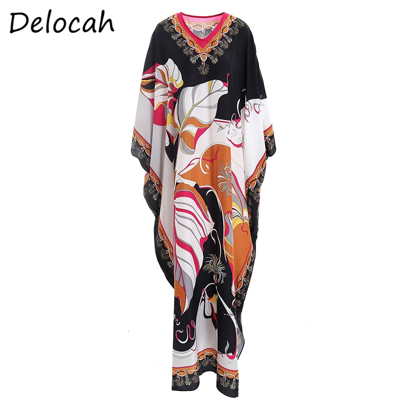 

Женское платье макси Delocah, винтажное праздничное платье с рукавами «летучая мышь» и принтом, весна-лето 2019