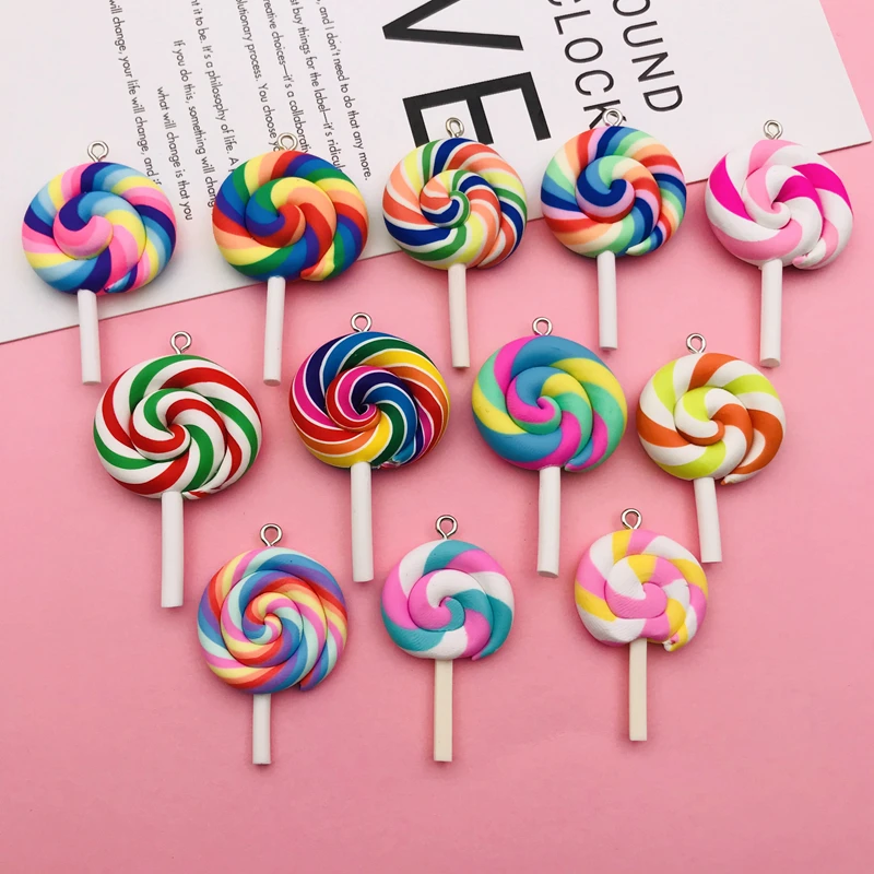 

10pcs Hot Selling Colorful Clay Cute Lollipop Charm for Earring Keychain Scrapbooking, DIY Making, Necklace