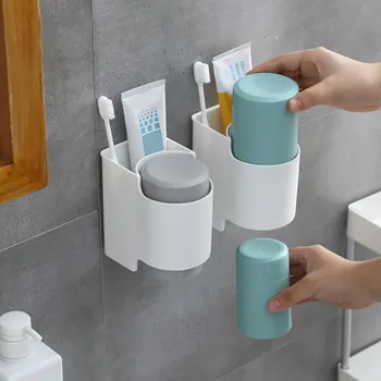 

Magnetic Bathroom Gargle Toothbrush Cup Holder Wall Mount Anti-dust Draining Mug Tooth Brush Dispenser Bathroom Accessories Set