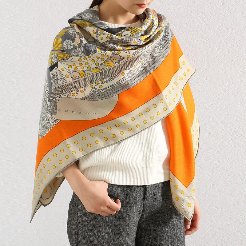 2021 Large Square Silk Wool Scarf Women Winter Blanket Scarves Cape Poncho |