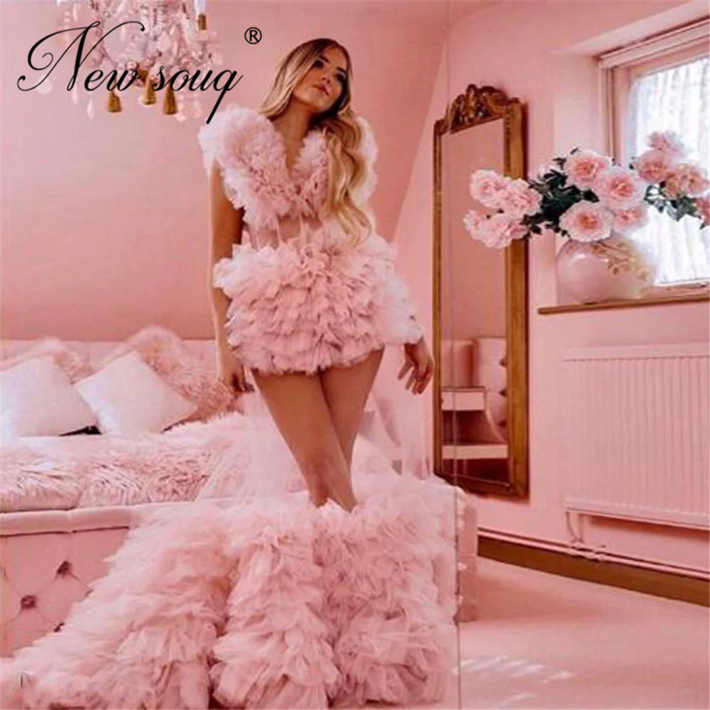 Dubai Pink Ruffles Celebrity Dresses Mermaid Prom Puffy Ruched Tiered Long Evening Gowns Robes Formal Party Night 2020 | Свадьбы и