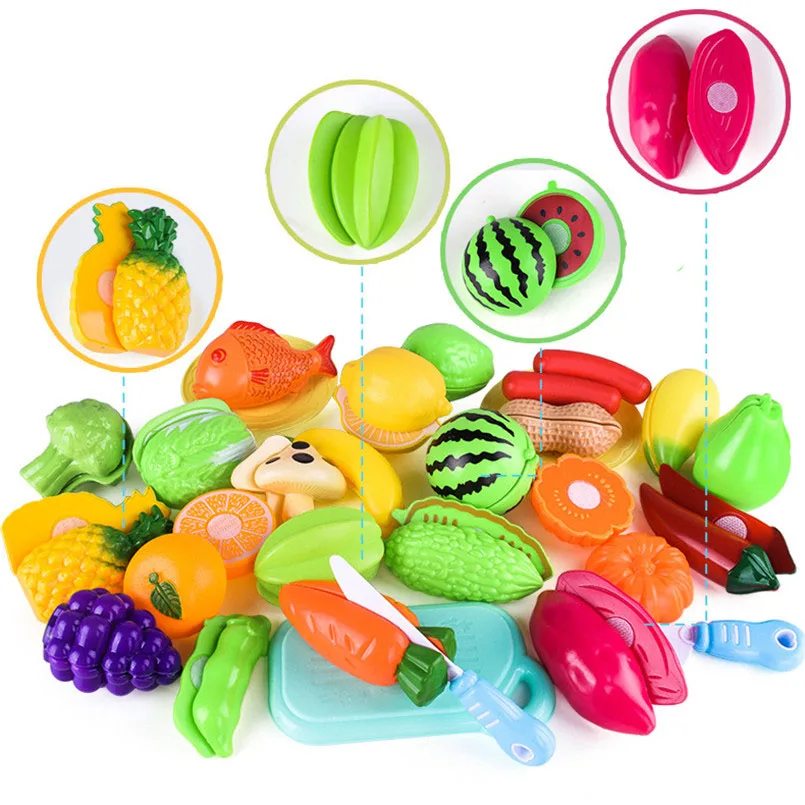28Pcs/set Kids Large Supermarket Shopping Cart Trolley Push Car Toys Basket Simulation Fruit Food Pretend Play House Girls Toy 3