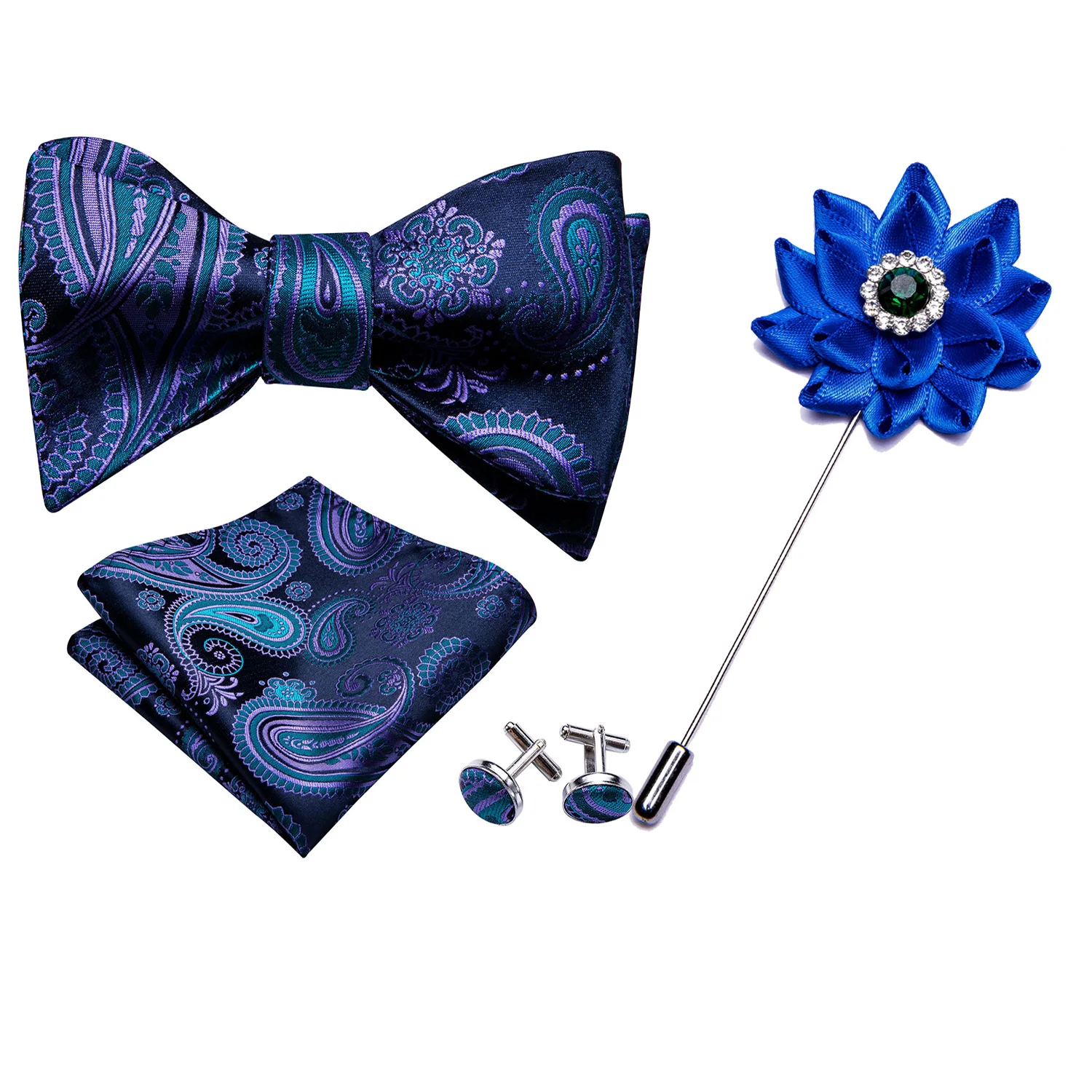 Фиолетовый галстук-бабочка для мужчин самозавязанные банты пейсли шелковый галстук набор карманные Квадратные запонки бутоньерка подарок для свадебной вечеринки Барри. Ван