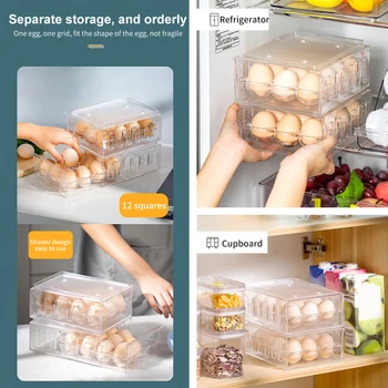 

12 Grid Holder Fresh Breathable Home Kitchen Transparent Refrigerator Drawer-type Space Saving Eggs Storage Box Dustproof Tray