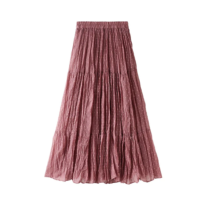 

Pleated Chiffon Skirt Women's Spring 2020 New Style Stereo Embroidery Polka Dot luan Lace A- line Skirts Floral Print
