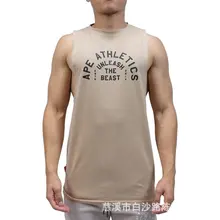 Мужской спортивный жилет из чистого хлопка для бега, повседневная одежда без рукавов для фитнеса, летняя дышащая облегающая одежда с круглым вырезом Sh