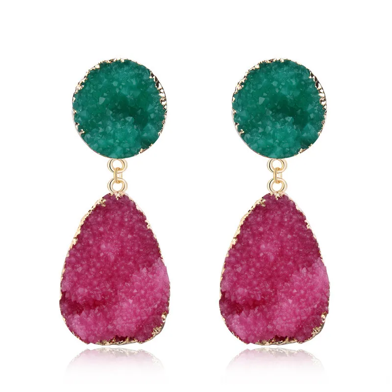 3Fashion Druzy Pink Resin Earrings Water Drop Earrings For Women Jewelry Pendientes Mujer Gifts For Women Accessories (2)