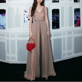 

High Quality 2 Piece Dress Women Sleeveless Slim Playsuit + Front Split Long Skirt Runway Women Sets Maxi Party SKIRT B069