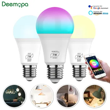 

Bluetooth Smart Light Bulb E27 LED RGBCW Lamp Work with Alexa/Google Home 110V 220V CCT Dimmable Timer Function Magic Bulb