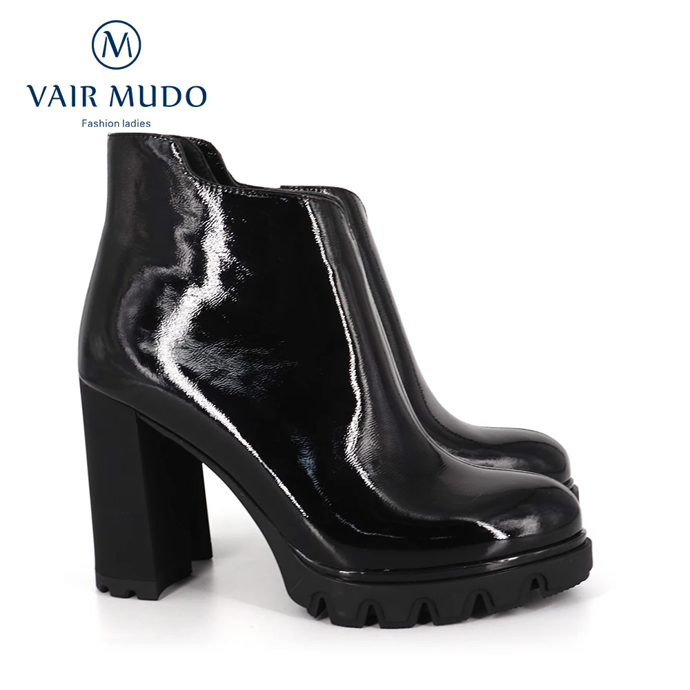 

VAIR MUDO 2020 New Brand Ankle Boots Shoes Women Waterproof platform Boots High Heels Sexy Shoe Women Black Genuine Leather DX4