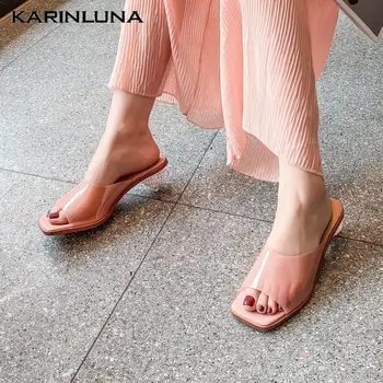 

KarinLuna 2020 Hot Sale Large Size 43 Women Mules Sandals Strange Style Heels Peep Toe Pumps Summer Dress Women Shoes