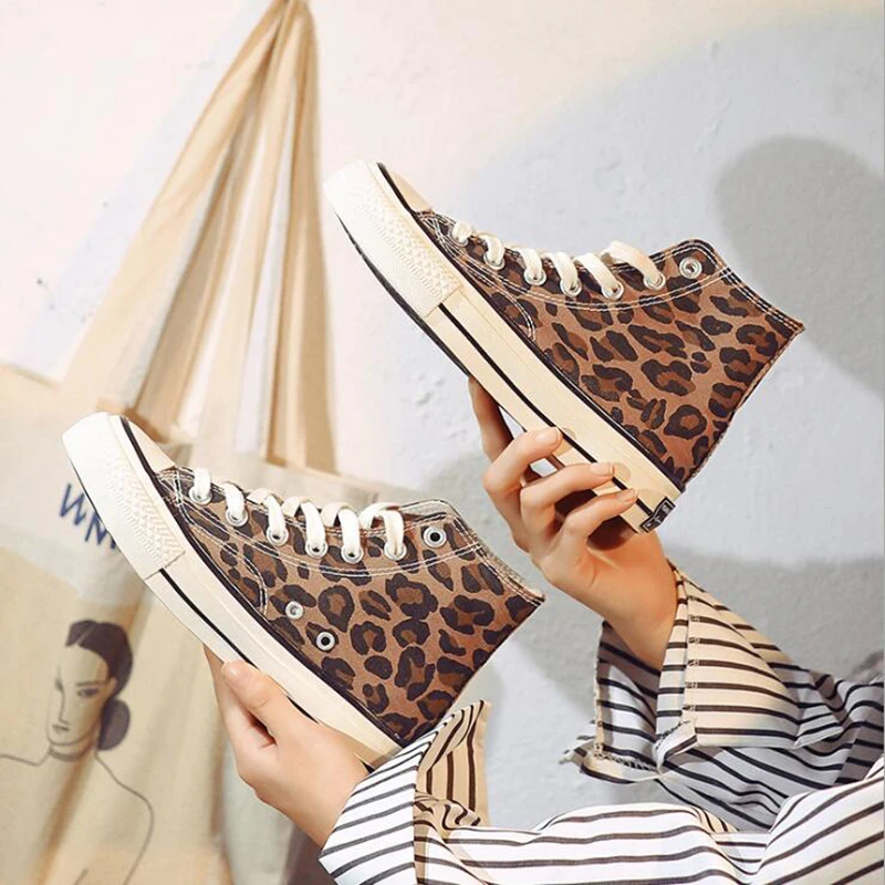 thin leopard Яркая женская обувь из вулканизированного материала; высокие кроссовки на платформе со шнуровкой; шикарная Повседневная парусиновая обувь из водонепроницаемого материала; сезон весна-осень - Цвет: thin leopard