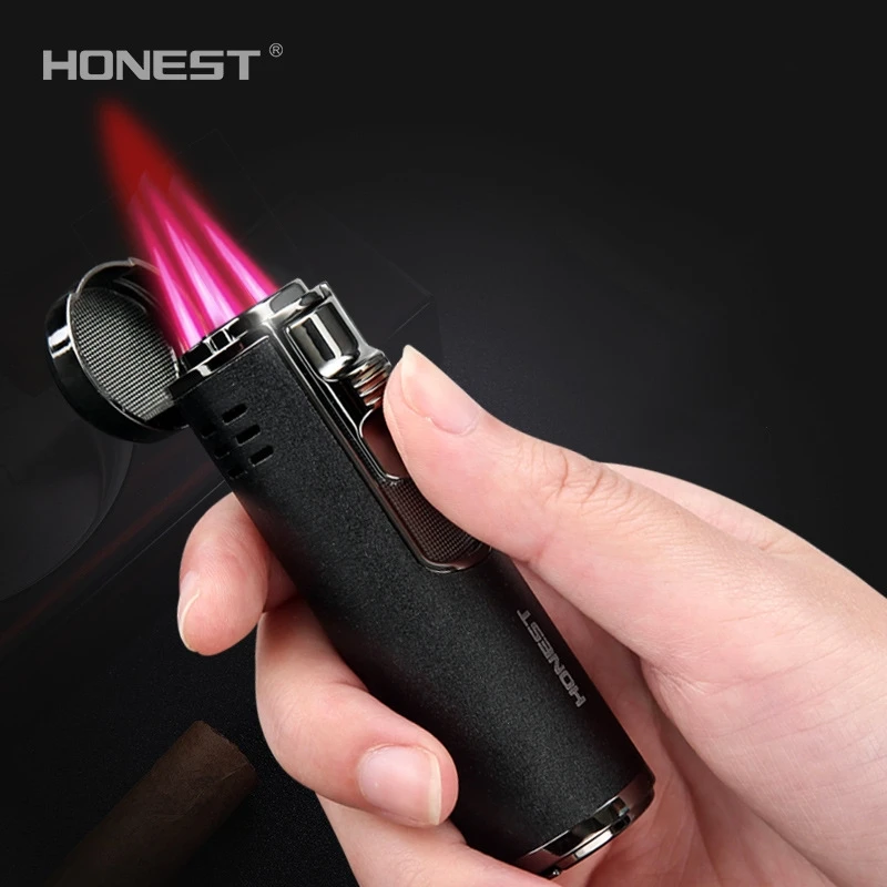 

HONEST new cylindrical metal inflatable four straight cigar lighter high-end boutique prosperous multifunctional cigarette light