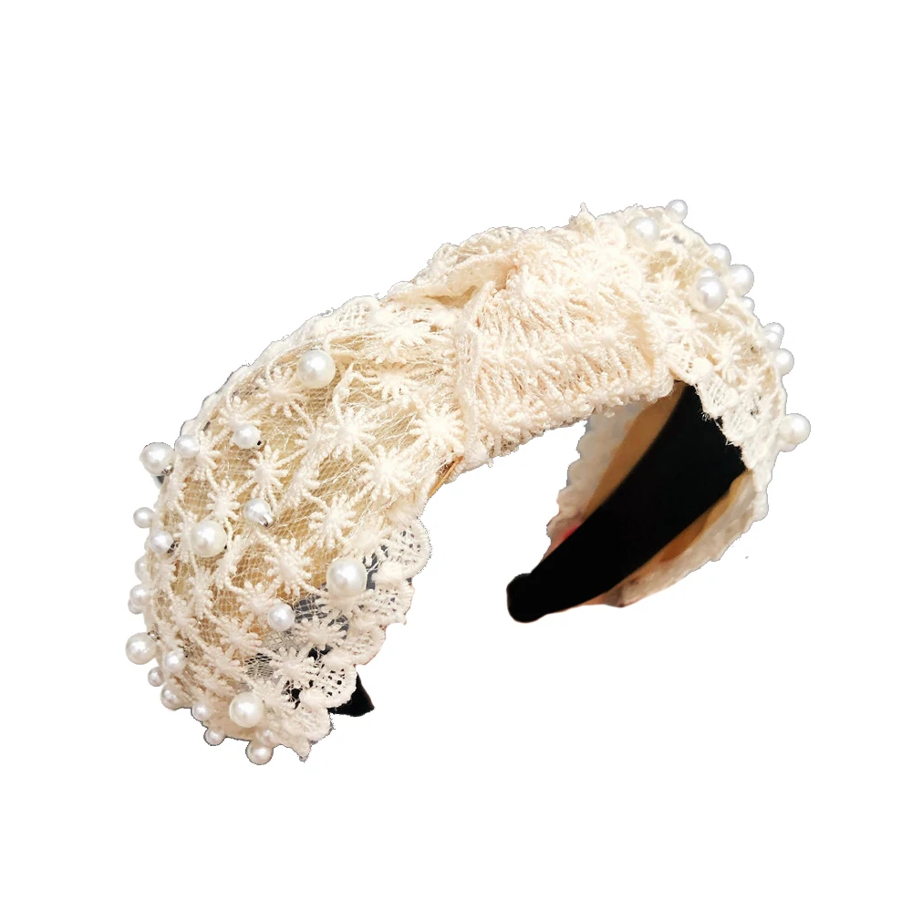 Женская широкая повязка для волос модная широкоугольная повязка для волос головной убор с узлом кружева обруч жемчужный Цветочная повязка на голову