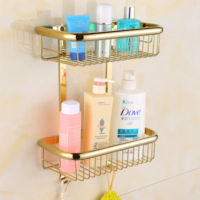 Bathroom Rose Gold Copper Wall Mount Shower Shelf Caddy Basket