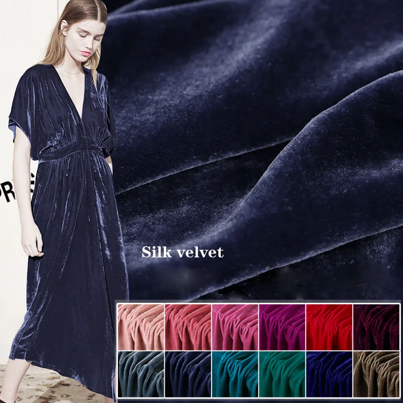 

114cm width silk velvet fabric silk fabric silk velvet dress fabric violet burgundy coffee brown blue malachite purple color