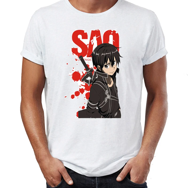 Men's T Shirt Sword Art Online Kirito The Twin Blade Swordsman Awesome Artwork Drawing Printed Tee | Мужская одежда
