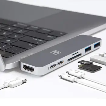 

USB-C Hubs Adapter 7-in-2 Type C 4K HDMI USB-C PD TF SD USB 3.0 3.5mm Jack Port AUX USB Type C Dock for PC w USB-C Port