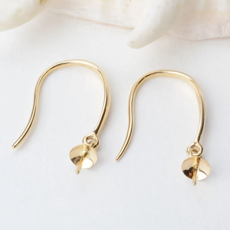 18k Gold Earring Hooks With Eyepin Bead Caps, Yellow Karat Gold Solid 18ct Oro French Earwire