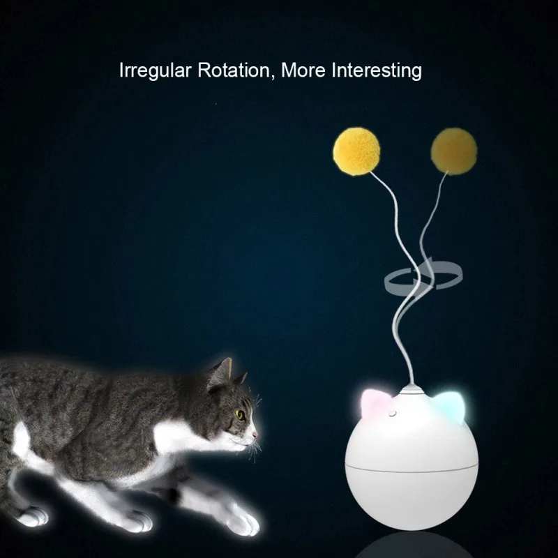 

2019 Automatic Funny Cat Toys Interactive Cat Toy For Kitten 7 Colors Luminous Ears Electric Cat Toy Rotating Teaser Toy