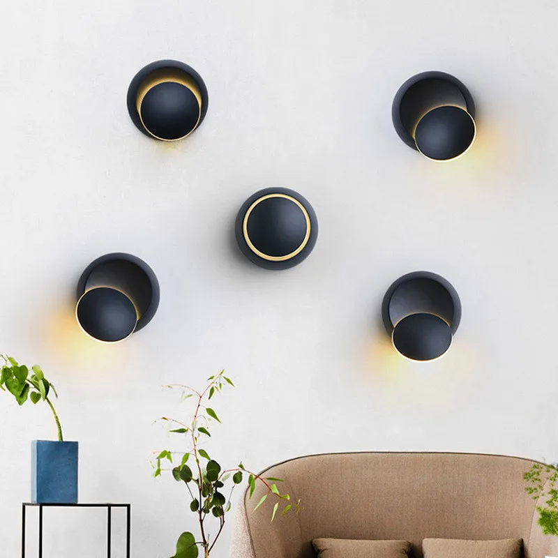 6W LED Wall Lamp 360 degree rotation adjustable bedside light White and Black creative wall lamp Black modern aisle round lamp 2