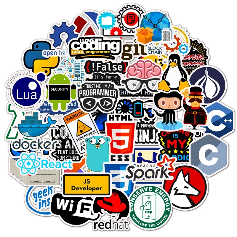 

50PCS Cool Programming Geek Java Hacker Stickers C++ Luggage Laptop Notebook Scooter Skateboard Sticker Toys For Children
