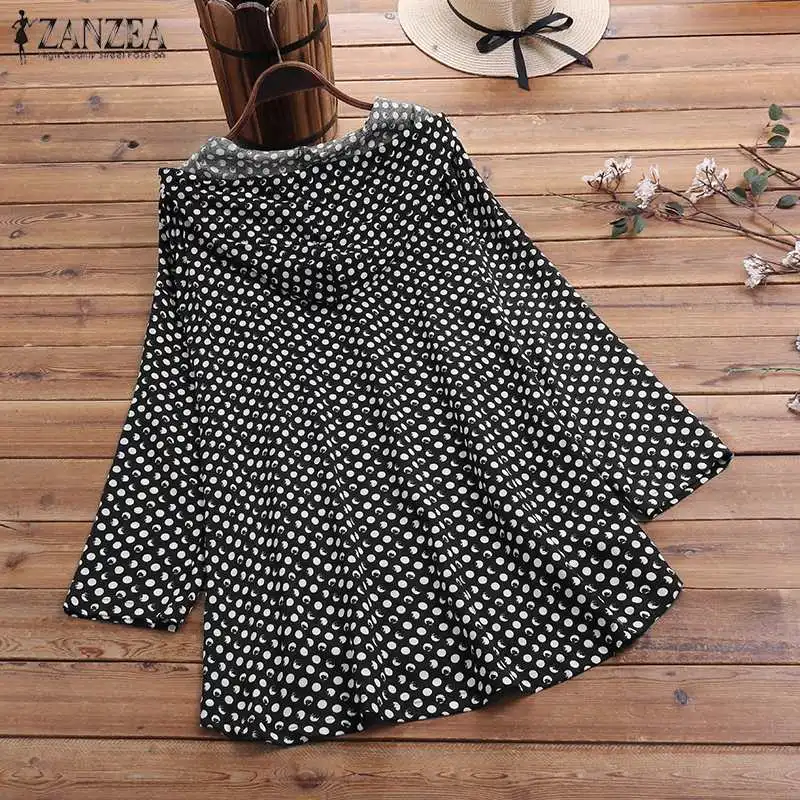  ZANZEA Women Hoodies Long Sleeve Blouse Autumn Vintage Polka Dot Shirts Casual Loose Tunic Tops Fem