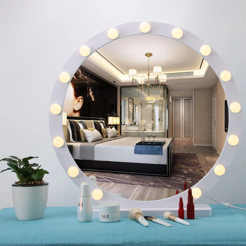 

Round Large makeup mirror with light led Vanity Mirror with Light Hollywood HD live Mounted Nursery Self-Adhesive Mirrored Mirr