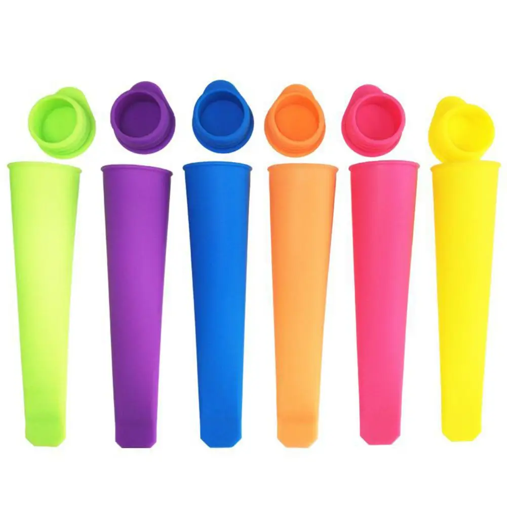 

TPFOCUS 6 Mold Colors Handheld DIY Silicone Mold with Cover for Ice Pops Popsicle Making Soft easy to demould and clean Small