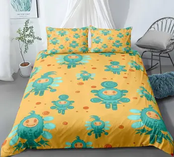 

Alien Graffiti Art Bedding Set Bedroom Decor Doona Hypoallergenic Yellow Background 1PC Duvet Cover with Pillowcase Dropship