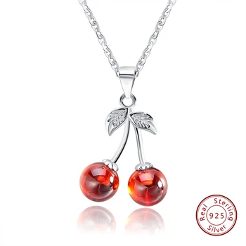 

ORSA JEWELS 925 Sterling Silver Red Natural Stone Cherry Pendant Necklaces for Women Genuine Silver Jewelry Necklace Gift SN03