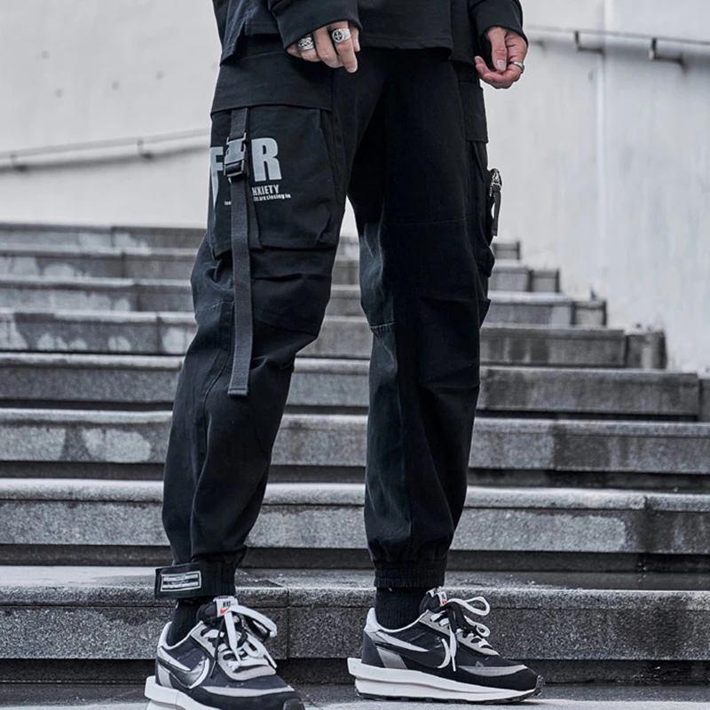 de estilo urbano para hombre, ropa de calle con puños, cremalleras, bolsillos de retazos, Hip Hop|Pantalones - AliExpress