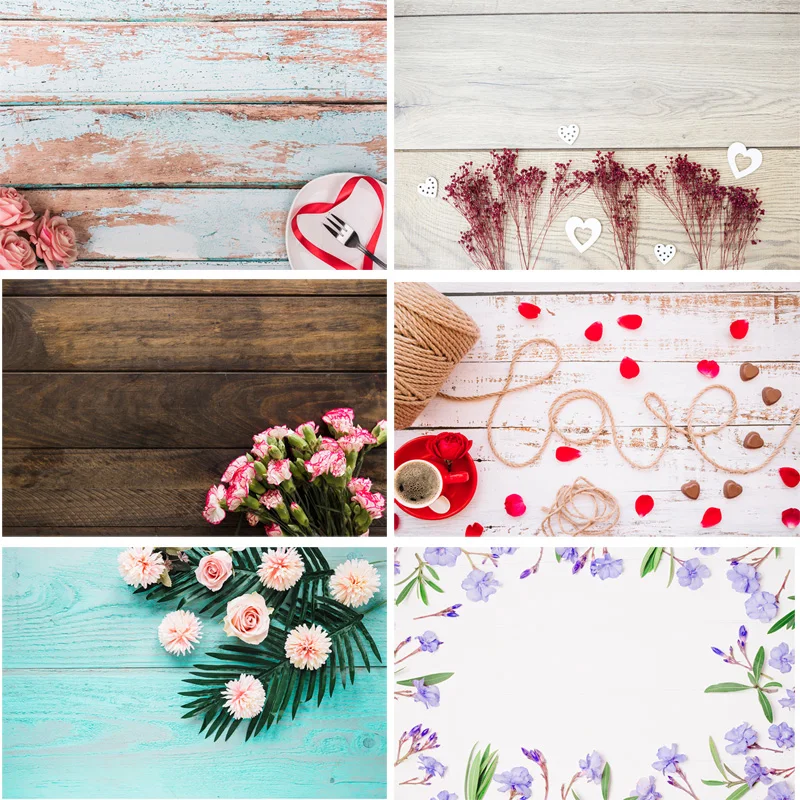 

Vinyl Custom Photography Backdrops Flower and Wooden Planks Theme Photography Background 191024ST-03