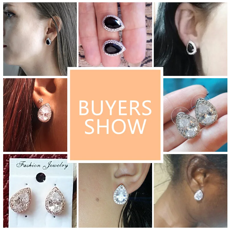 ZAKOL Fashion Big Pear Cubic Zircon Stud Earrings with Tiny Crystal Exquisite White Color Bridal Wedding Jewelry Aretes FSEP001