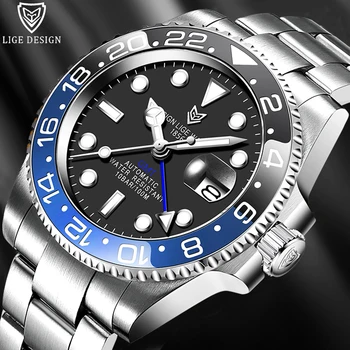 

LIGE DESIGN Men's Automatic Mechanical Wristwatch Stainless Steel Divers Watch Sapphire Glass Men Watches reloj hombre+gift box