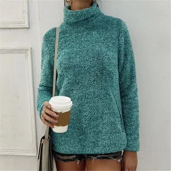 

Women's Winter Pullover Sweater New High Neck Loose Fluffy Long Sleeves Warm Outerwear Female Pure Color Fashion Thick Tops Wear