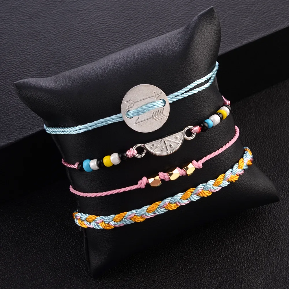 4 шт./компл. плетеные веревки браслеты наборы красочные бусины арбуз стрелы сплав