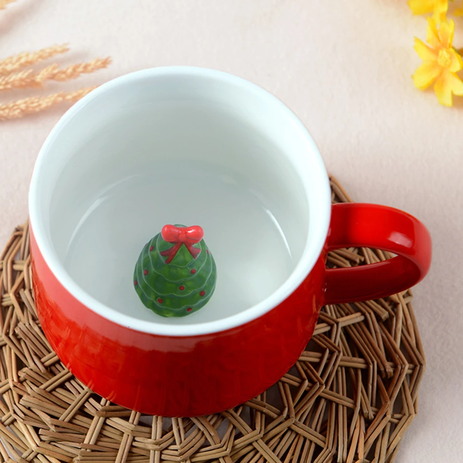 Only Cup Креативная керамическая Рождественская кружка с 3D персонажем внутри красные эспрессо чашки Кофе Молоко Рождественский подарок кружки и чашки - Цвет: Only Cup