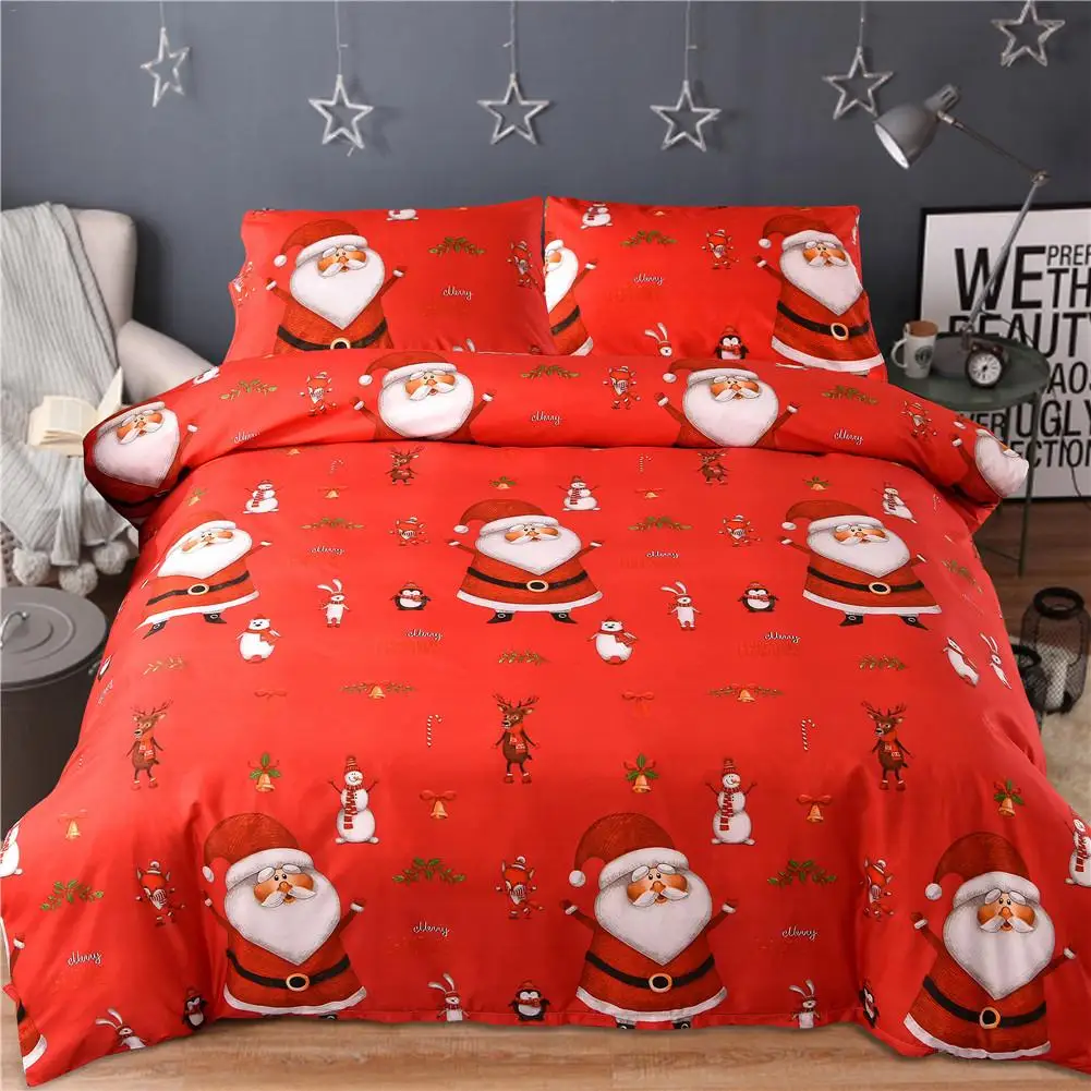 

Christmas Bedclothes Bedding Set With Pillowcase Bed Quilt Cover Santa Claus Pattern Pillow Cover for Family Hotel Xmas Supplies