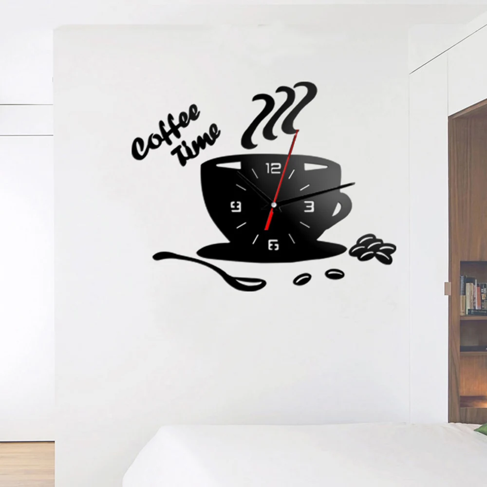 3D часы зеркальные настенные наклейки s DIY кофейные часы акриловые настенные часы для кухонного окна домашний декор форма чашки Наклейка на стену