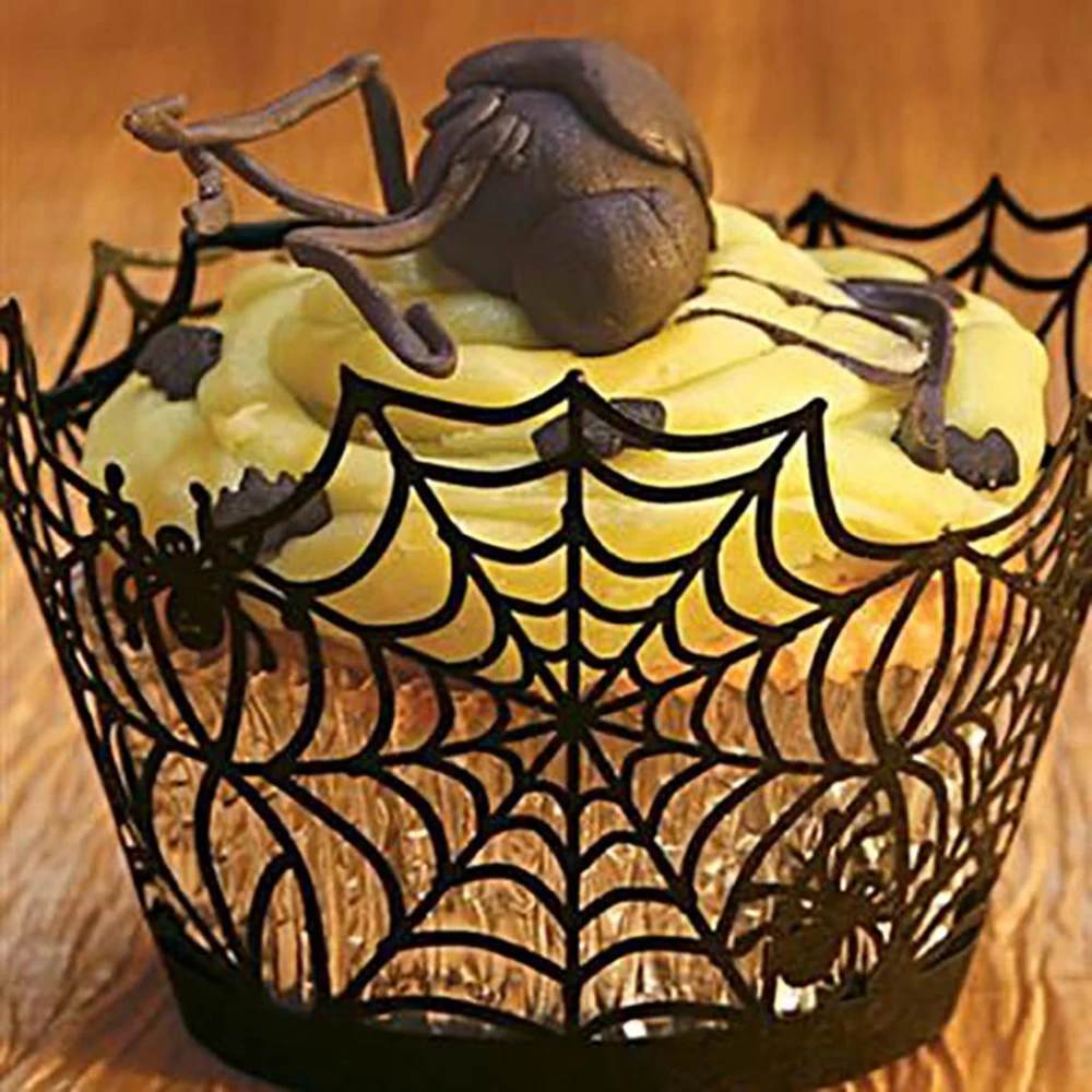 

12Pcs/Set Hollow Paper Cup Black Spider Web Pumpkin Castle Paper Cake Cups For Halloween Party Decoratins Supplies ASD123