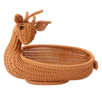 

1 Pc Creative Storage Basket Rattan Woven Brown Deer Basket Creative Desktop Storage Fruit Snack Basket Home Decorative Storage
