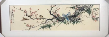 

Handmade 100% Mulberry Silk Thread Finished Suzhou Embroidery not include frame ,Home Decor Painting， Flowers and birds 30*100cm